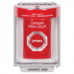 SS2041PX-ES STI Red Indoor/Outdoor Flush w/ Horn Turn-to-Reset Stopper Station with PUSH TO EXIT Label Spanish