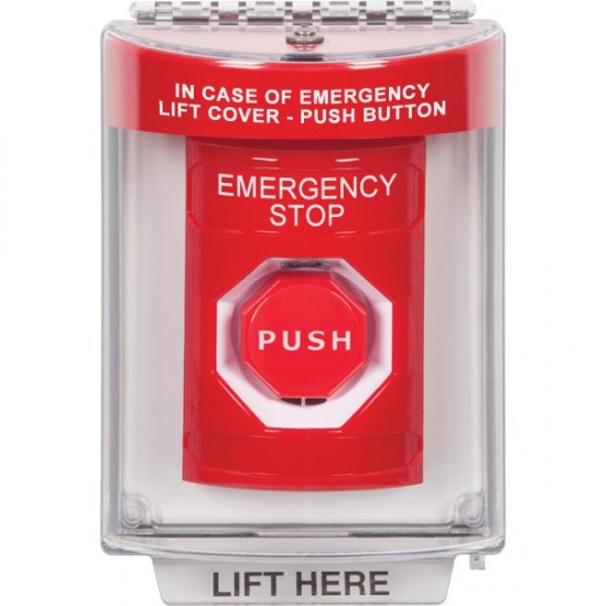 SS2042ES-EN STI Red Indoor/Outdoor Flush w/ Horn Key-to-Reset (Illuminated) Stopper Station with EMERGENCY STOP Label English