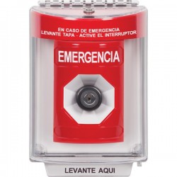 SS2043EM-ES STI Red Indoor/Outdoor Flush w/ Horn Key-to-Activate Stopper Station with EMERGENCY Label Spanish