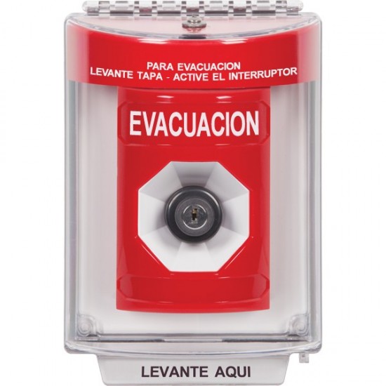 SS2043EV-ES STI Red Indoor/Outdoor Flush w/ Horn Key-to-Activate Stopper Station with EVACUATION Label Spanish