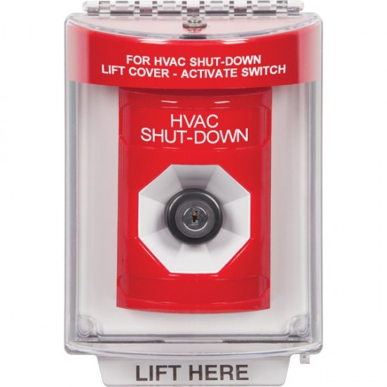 SS2043HV-EN STI Red Indoor/Outdoor Flush w/ Horn Key-to-Activate Stopper Station with HVAC SHUT DOWN Label English
