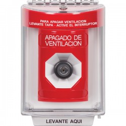 SS2043HV-ES STI Red Indoor/Outdoor Flush w/ Horn Key-to-Activate Stopper Station with HVAC SHUT DOWN Label Spanish