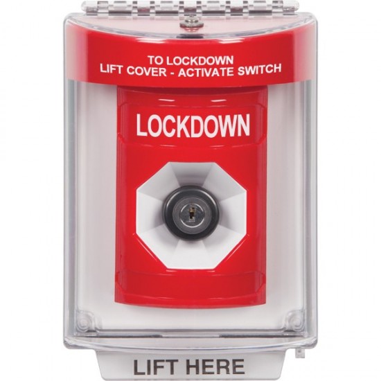 SS2043LD-EN STI Red Indoor/Outdoor Flush w/ Horn Key-to-Activate Stopper Station with LOCKDOWN Label English