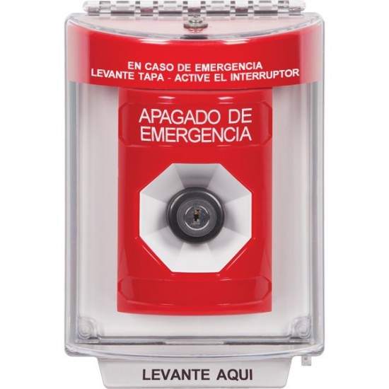 SS2043PO-ES STI Red Indoor/Outdoor Flush w/ Horn Key-to-Activate Stopper Station with EMERGENCY POWER OFF Label Spanish