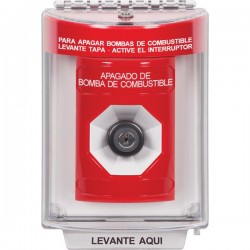 SS2043PS-ES STI Red Indoor/Outdoor Flush w/ Horn Key-to-Activate Stopper Station with FUEL PUMP SHUT DOWN Label Spanish