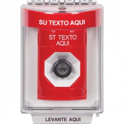 SS2043ZA-ES STI Red Indoor/Outdoor Flush w/ Horn Key-to-Activate Stopper Station with Non-Returnable Custom Text Label Spanish