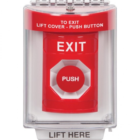 SS2044XT-EN STI Red Indoor/Outdoor Flush w/ Horn Momentary Stopper Station with EXIT Label English