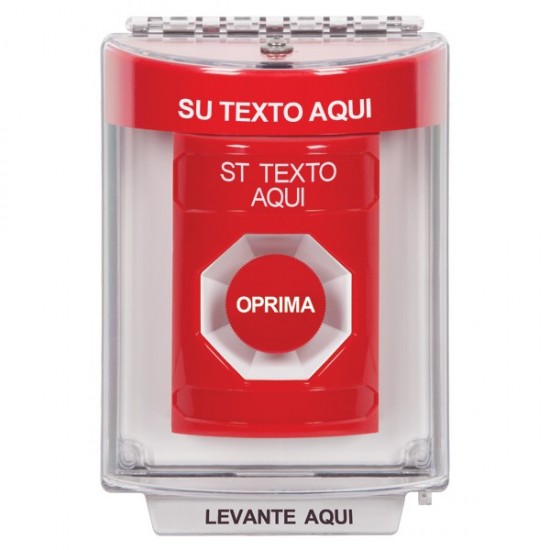 SS2044ZA-ES STI Red Indoor/Outdoor Flush w/ Horn Momentary Stopper Station with Non-Returnable Custom Text Label Spanish