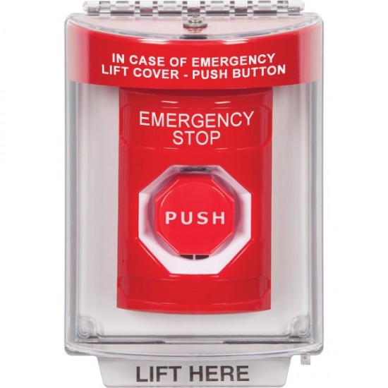 SS2045ES-EN STI Red Indoor/Outdoor Flush w/ Horn Momentary (Illuminated) Stopper Station with EMERGENCY STOP Label English