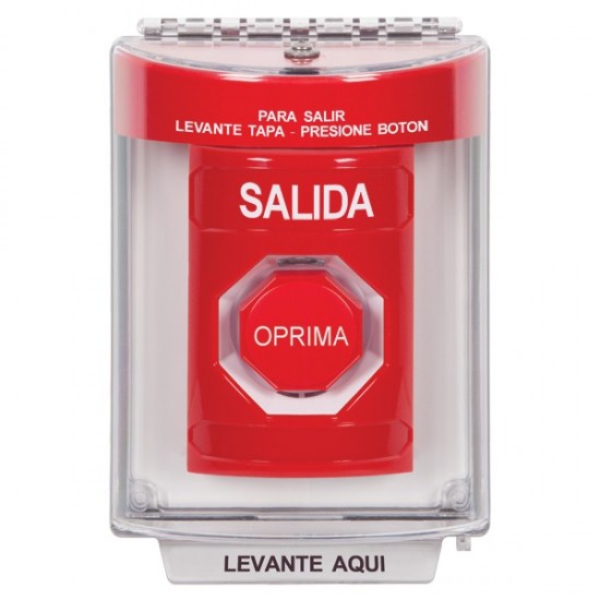 SS2045XT-ES STI Red Indoor/Outdoor Flush w/ Horn Momentary (Illuminated) Stopper Station with EXIT Label Spanish
