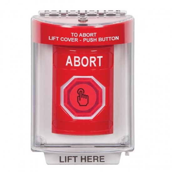 SS2046AB-EN STI Red Indoor/Outdoor Flush w/ Horn Momentary (Illuminated) with Red Lens Stopper Station with ABORT Label English