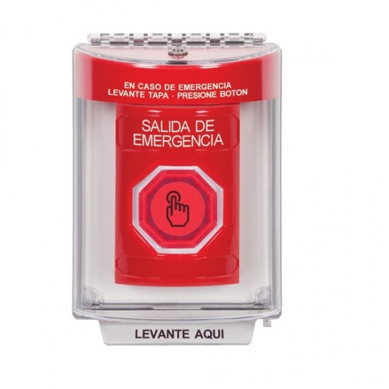 SS2046EX-ES STI Red Indoor/Outdoor Flush w/ Horn Momentary (Illuminated) Stopper Station w/ EMERGENCY EXIT Spanish