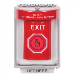 SS2046XT-EN STI Red Indoor/Outdoor Flush w/ Horn Momentary (Illuminated) with Red Lens Stopper Station with EXIT Label English