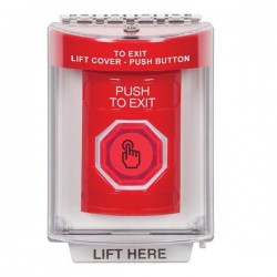 SS2047PX-EN STI Red Indoor/Outdoor Flush w/ Horn Weather Resistant Momentary Stopper Station w/ PUSH TO EXIT Label