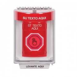 SS2047ZA-ES STI Red Indoor/Outdoor Flush w/ Horn Weather Resistant Momentary Stopper Station w/ Custom Text Spanish