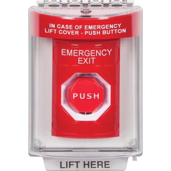 SS2048EX-EN STI Red Indoor/Outdoor Flush w/ Horn Pneumatic (Illuminated) Stopper Station with EMERGENCY EXIT Label English