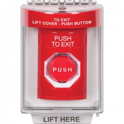 SS2048PX-EN STI Red Indoor/Outdoor Flush w/ Horn Pneumatic (Illuminated) Stopper Station with PUSH TO EXIT Label English