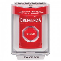 SS2049EM-ES STI Red Indoor/Outdoor Flush w/ Horn Turn-to-Reset (Illuminated) Stopper Station with EMERGENCY Label Spanish