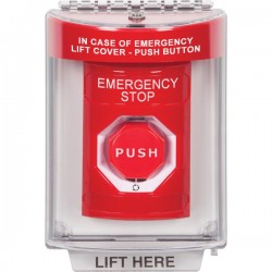 SS2049ES-EN STI Red Indoor/Outdoor Flush w/ Horn Turn-to-Reset (Illuminated) Stopper Station with EMERGENCY STOP Label English