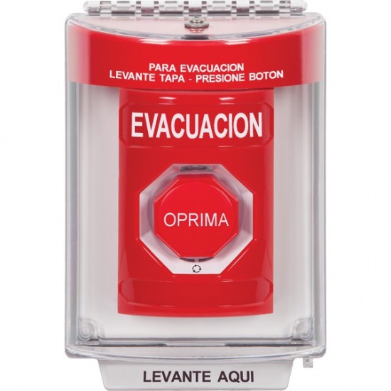 SS2049EV-ES STI Red Indoor/Outdoor Flush w/ Horn Turn-to-Reset (Illuminated) Stopper Station with EVACUATION Label Spanish