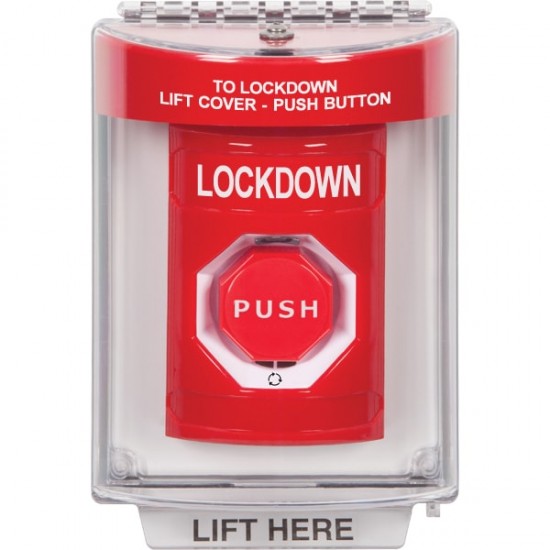 SS2049LD-EN STI Red Indoor/Outdoor Flush w/ Horn Turn-to-Reset (Illuminated) Stopper Station with LOCKDOWN Label English