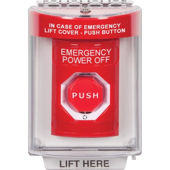 SS2049PO-EN STI Red Indoor/Outdoor Flush w/ Horn Turn-to-Reset (Illuminated) Stopper Station with EMERGENCY POWER OFF Label English