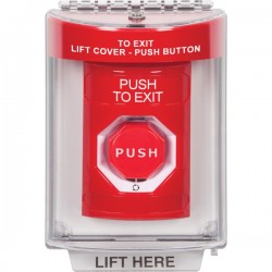 SS2049PX-EN STI Red Indoor/Outdoor Flush w/ Horn Turn-to-Reset (Illuminated) Stopper Station with PUSH TO EXIT Label English