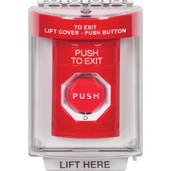 SS2049PX-EN STI Red Indoor/Outdoor Flush w/ Horn Turn-to-Reset (Illuminated) Stopper Station with PUSH TO EXIT Label English