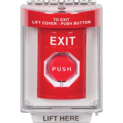 SS2049XT-EN STI Red Indoor/Outdoor Flush w/ Horn Turn-to-Reset (Illuminated) Stopper Station with EXIT Label English