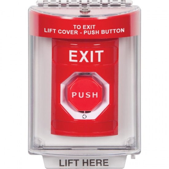 SS2049XT-EN STI Red Indoor/Outdoor Flush w/ Horn Turn-to-Reset (Illuminated) Stopper Station with EXIT Label English