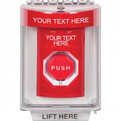 SS2049ZA-EN STI Red Indoor/Outdoor Flush w/ Horn Turn-to-Reset Stopper Station w/ Custom Text Label