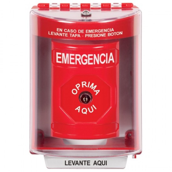 SS2070EM-ES STI Red Indoor/Outdoor Surface Key-to-Reset Stopper Station with EMERGENCY Label Spanish