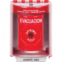 SS2070EV-ES STI Red Indoor/Outdoor Surface Key-to-Reset Stopper Station with EVACUATION Label Spanish