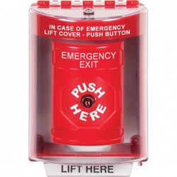 SS2070EX-EN STI Red Indoor/Outdoor Surface Key-to-Reset Stopper Station with EMERGENCY EXIT Label English