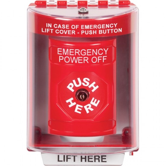 SS2070PO-EN STI Red Indoor/Outdoor Surface Key-to-Reset Stopper Station with EMERGENCY POWER OFF Label English