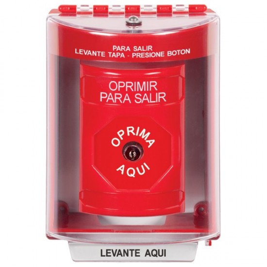 SS2070PX-ES STI Red Indoor/Outdoor Surface Key-to-Reset Stopper Station with PUSH TO EXIT Label Spanish