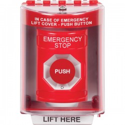 SS2071ES-EN STI Red Indoor/Outdoor Surface Turn-to-Reset Stopper Station with EMERGENCY STOP Label English