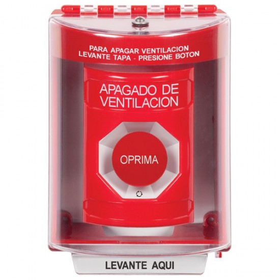 SS2071HV-ES STI Red Indoor/Outdoor Surface Turn-to-Reset Stopper Station with HVAC SHUT DOWN Label Spanish