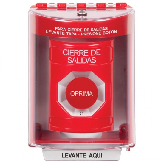 SS2071LD-ES STI Red Indoor/Outdoor Surface Turn-to-Reset Stopper Station with LOCKDOWN Label Spanish