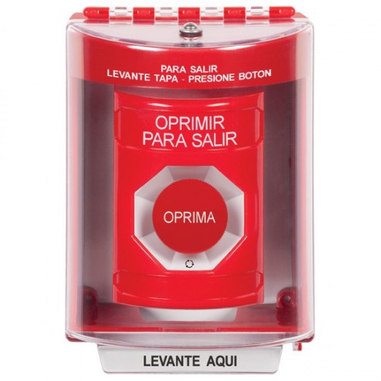 SS2071PX-ES STI Red Indoor/Outdoor Surface Turn-to-Reset Stopper Station with PUSH TO EXIT Label Spanish