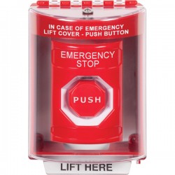 SS2072ES-EN STI Red Indoor/Outdoor Surface Key-to-Reset (Illuminated) Stopper Station with EMERGENCY STOP Label English