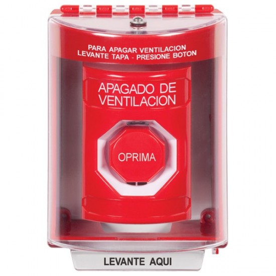 SS2072HV-ES STI Red Indoor/Outdoor Surface Key-to-Reset (Illuminated) Stopper Station with HVAC SHUT DOWN Label Spanish