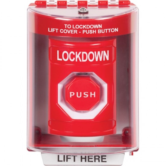 SS2072LD-EN STI Red Indoor/Outdoor Surface Key-to-Reset (Illuminated) Stopper Station with LOCKDOWN Label English