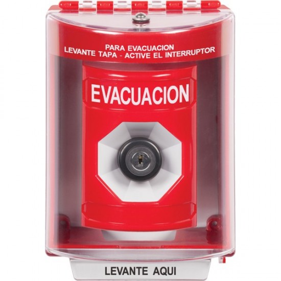 SS2073EV-ES STI Red Indoor/Outdoor Surface Key-to-Activate Stopper Station with EVACUATION Label Spanish