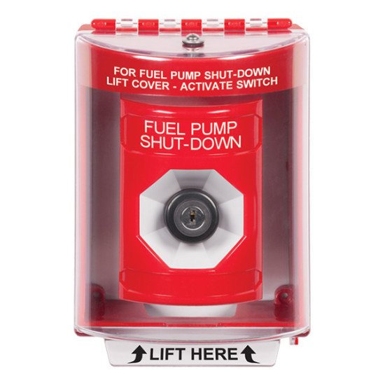 SS2073PS-EN STI Red Indoor/Outdoor Surface Key-to-Activate Stopper Station with FUEL PUMP SHUT DOWN Label English