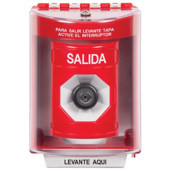 SS2073XT-ES STI Red Indoor/Outdoor Surface Key-to-Activate Stopper Station with EXIT Label Spanish