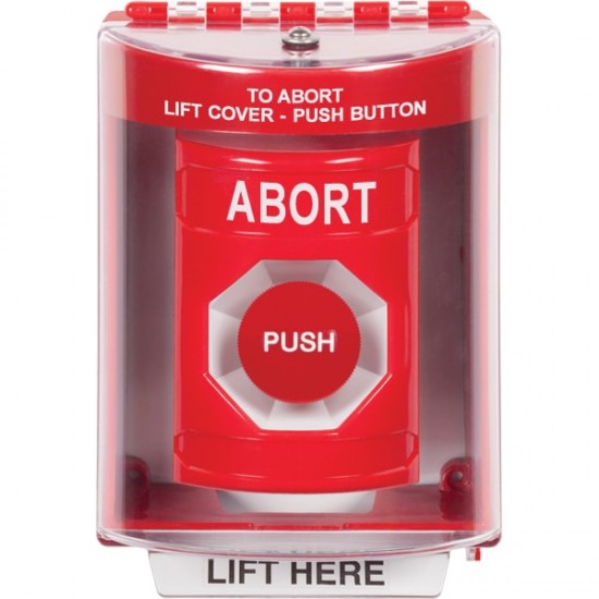 SS2074AB-EN STI Red Indoor/Outdoor Surface Momentary Stopper Station with ABORT Label English