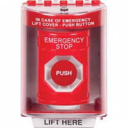 SS2074ES-EN STI Red Indoor/Outdoor Surface Momentary Stopper Station with EMERGENCY STOP Label English