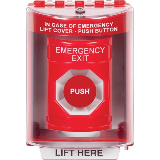 SS2074EX-EN STI Red Indoor/Outdoor Surface Momentary Stopper Station with EMERGENCY EXIT Label English