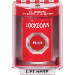 SS2074LD-EN STI Red Indoor/Outdoor Surface Momentary Stopper Station with LOCKDOWN Label English